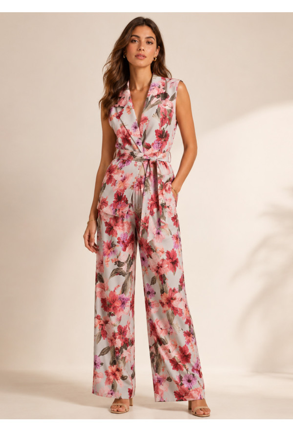 Floral Σετ με Αμάνικο Σακάκι & Παντελόνα Pink