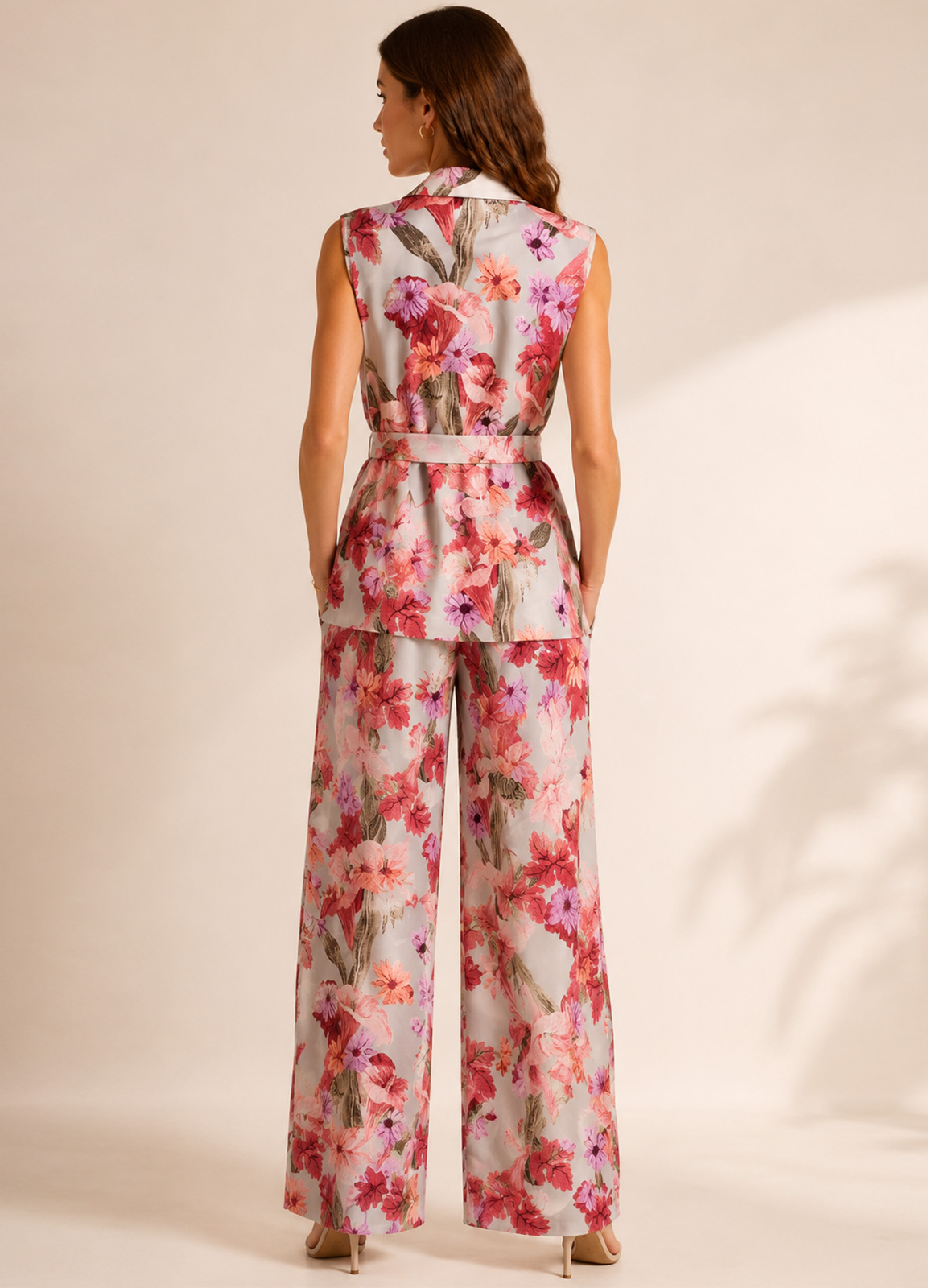 Floral Σετ με Αμάνικο Σακάκι & Παντελόνα Pink