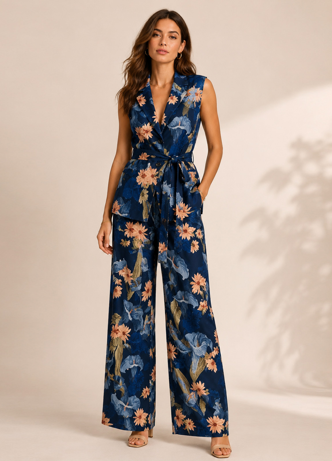 Floral Σετ με Αμάνικο Σακάκι & Παντελόνα Blue