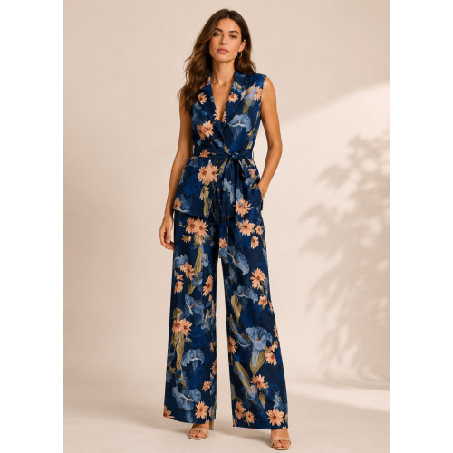 Floral Σετ με Αμάνικο Σακάκι & Παντελόνα Blue