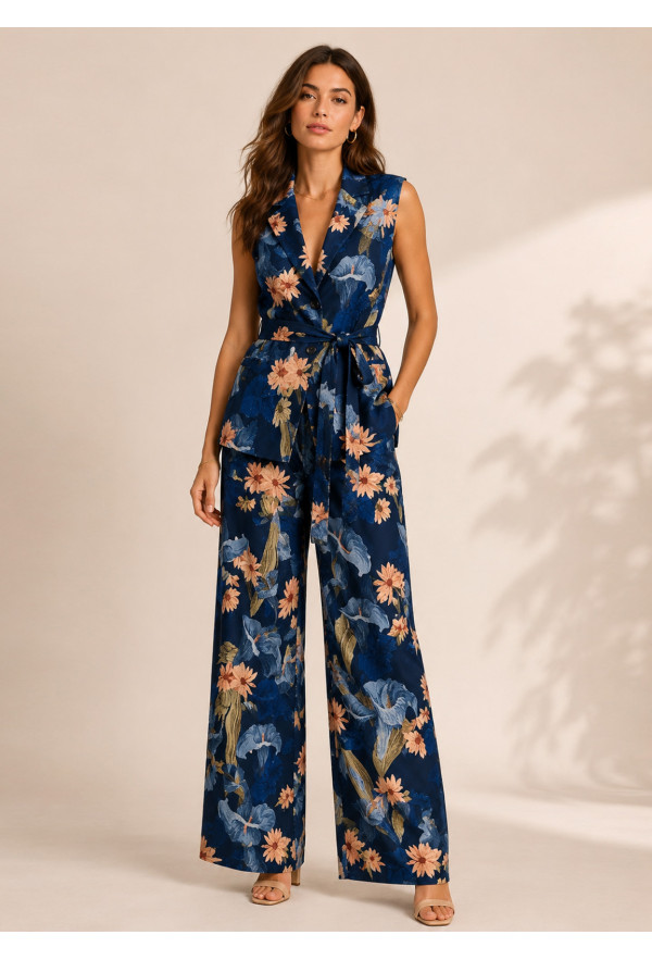 Floral Σετ με Αμάνικο Σακάκι & Παντελόνα Blue