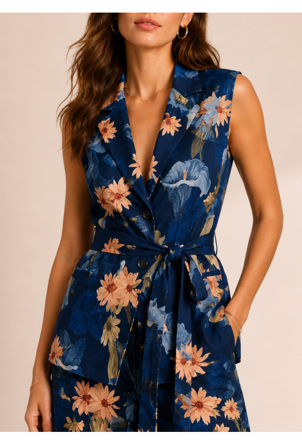 Floral Σετ με Αμάνικο Σακάκι & Παντελόνα Blue