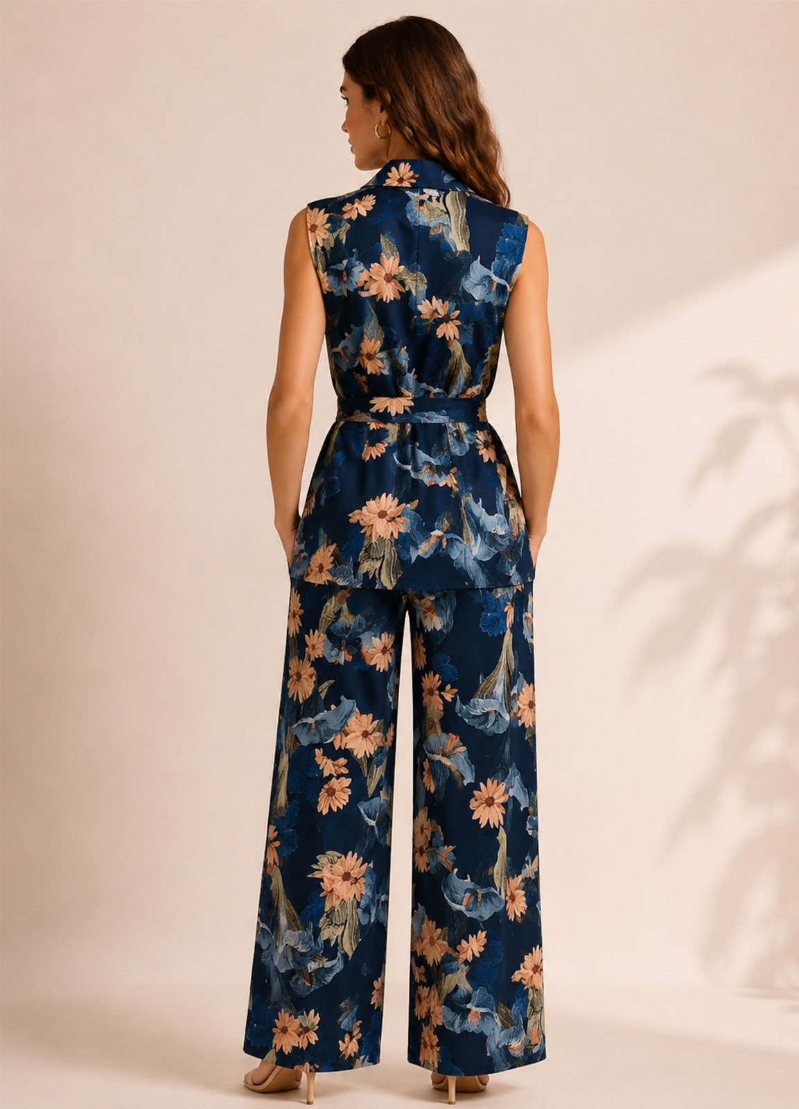 Floral Σετ με Αμάνικο Σακάκι & Παντελόνα Blue