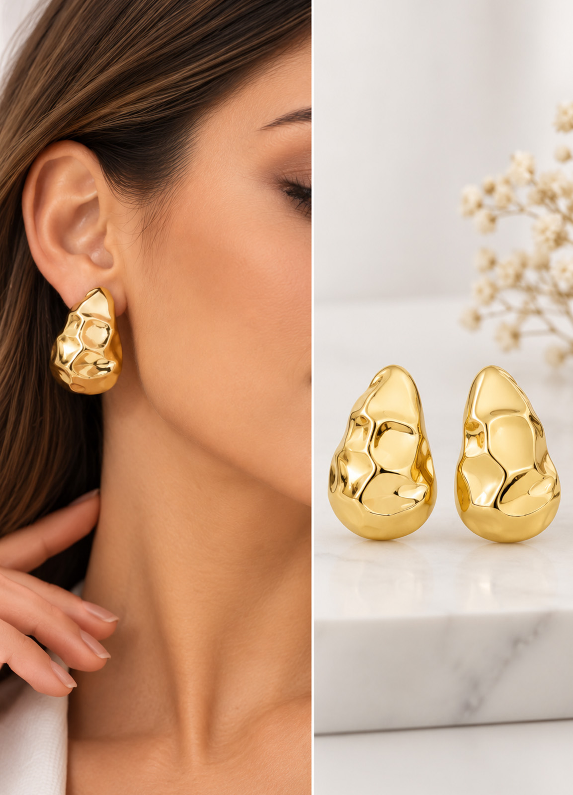 Σκουλαρίκια με Ανάγλυφο Σχεδιασμό Gold