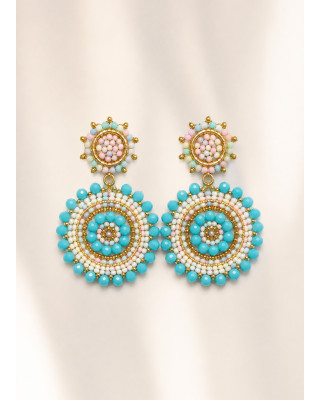 Boho Σκουλαρίκια με Χάντρες σε Σιέλ & Παστέλ Αποχρώσεις