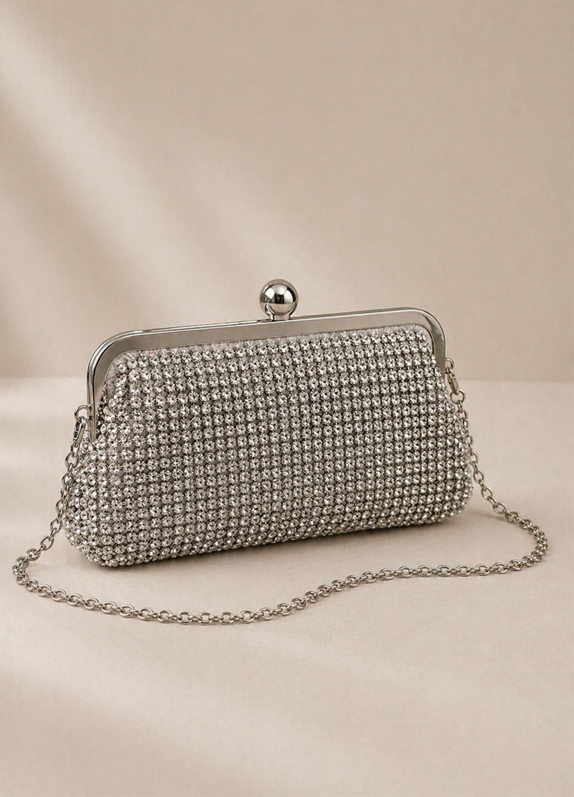 Τσαντάκι Clutch Χειρός & Ώμου με Κρυσταλλάκια – Ασημί