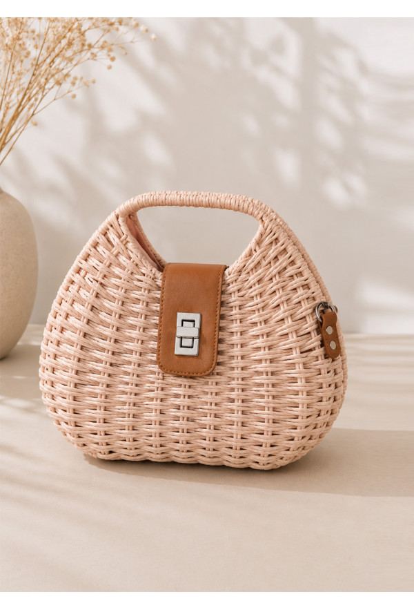 Boho Chic Ψάθινη Τσάντα σε Nude Pink Απόχρωση