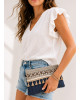 Ψάθινη Boho Τσάντα Ώμου Navy με Διακοσμητικές Λεπτομέρειες