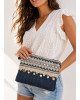 Ψάθινη Boho Τσάντα Ώμου Navy με Διακοσμητικές Λεπτομέρειες