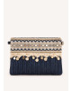Ψάθινη Boho Τσάντα Ώμου Navy με Διακοσμητικές Λεπτομέρειες