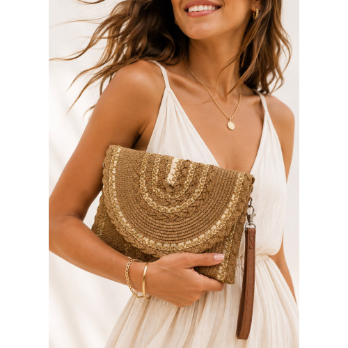 Ψάθινη Boho Τσάντα Φάκελος Camel 
