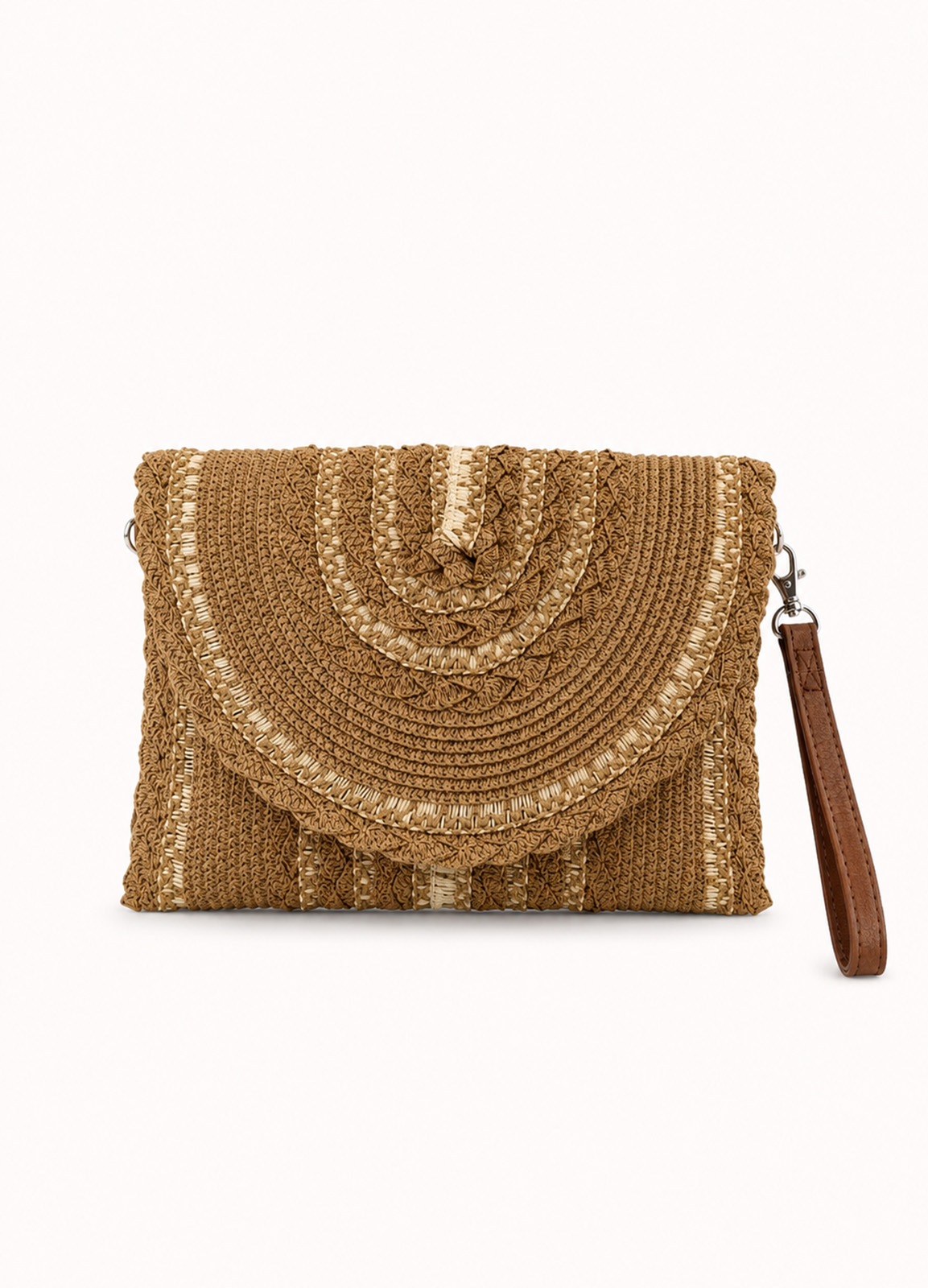 Ψάθινη Boho Τσάντα Φάκελος Camel 