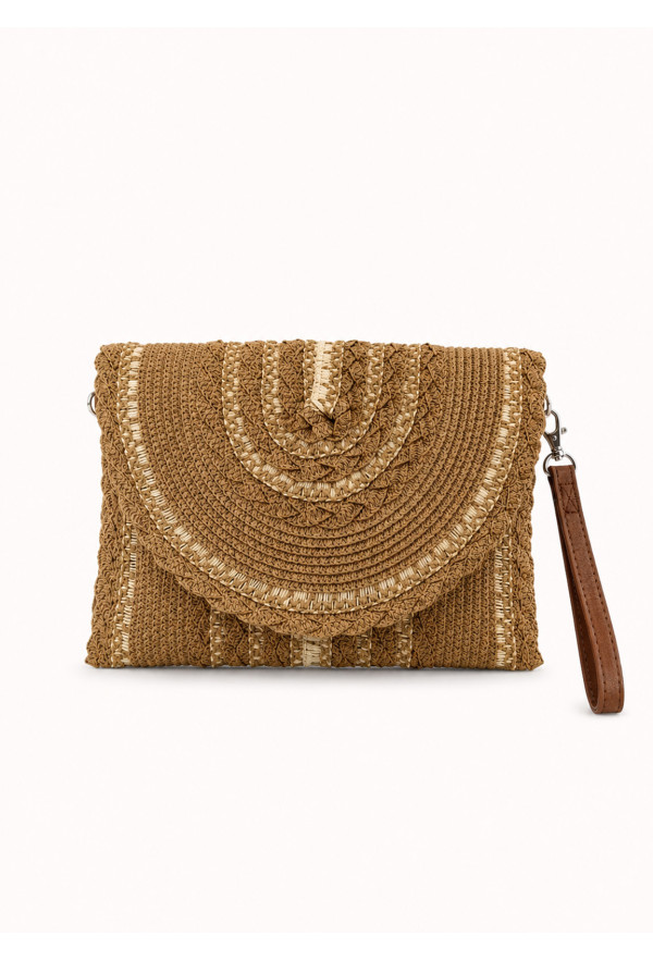Ψάθινη Boho Τσάντα Φάκελος Camel 