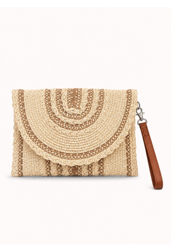 Ψάθινη Boho Τσάντα Φάκελος Beige