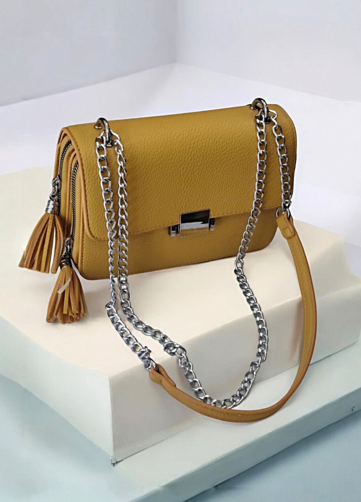 Τσάντα Ώμου/Χιαστί  Τεχνόδερμα με Κρόσσια