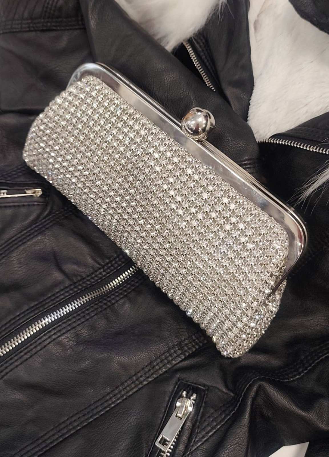 Τσαντάκι Clutch Χειρός & Ώμου με Κρυσταλλάκια – Ασημί