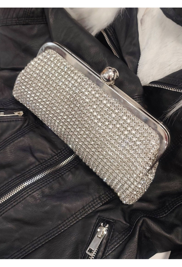 Τσαντάκι Clutch Χειρός & Ώμου με Κρυσταλλάκια – Ασημί Τσαντάκι Clutch Χειρός & Ώμου με Κρυσταλλάκια – Ασημί