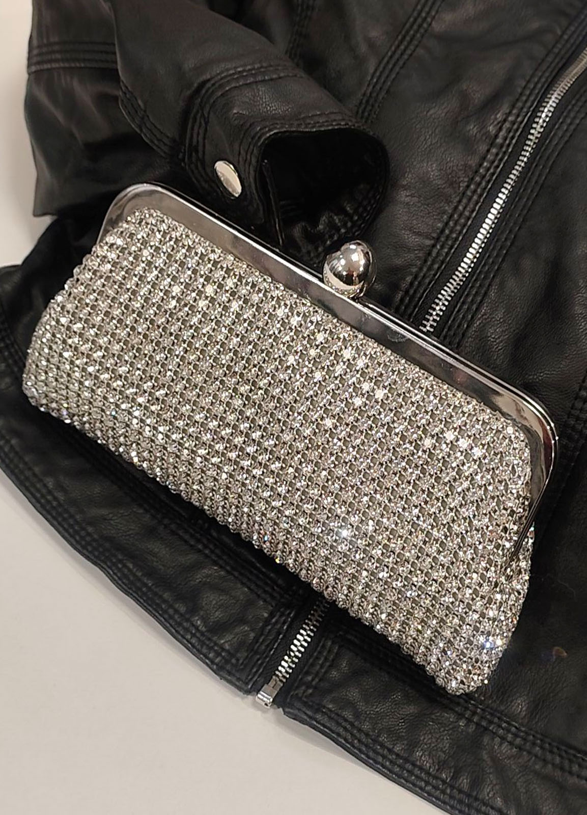 Τσαντάκι Clutch Χειρός & Ώμου με Κρυσταλλάκια – Ασημί