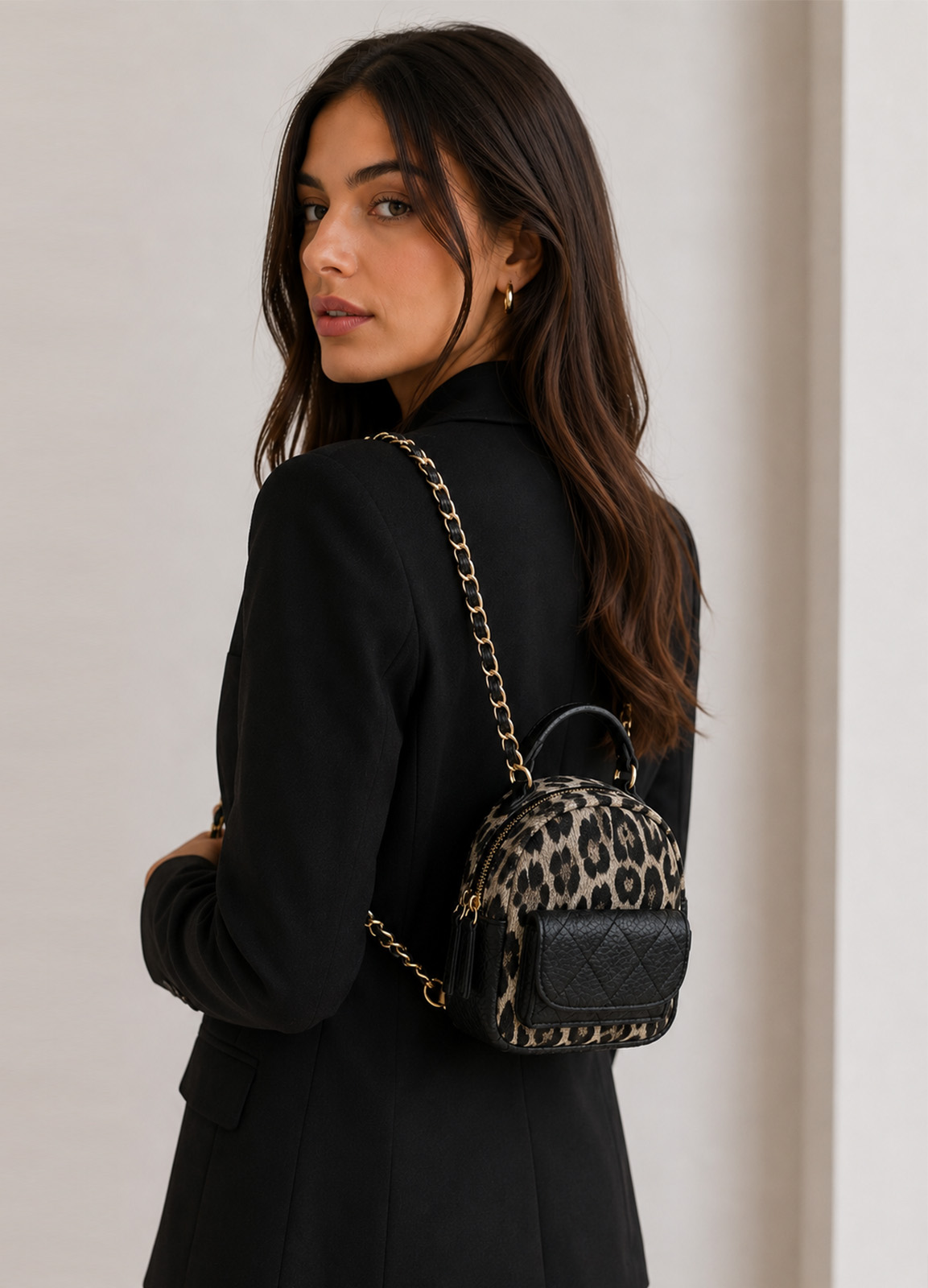 Mini Backpack Grey Leopard