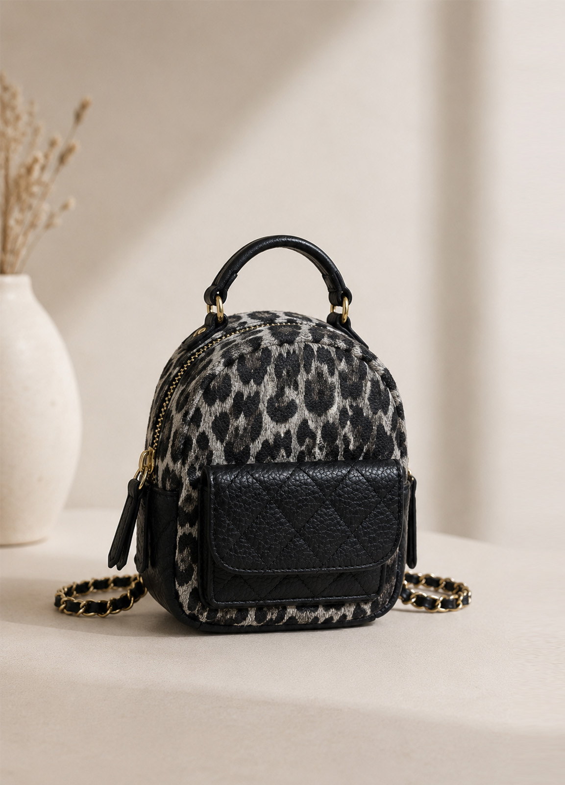 Mini Backpack Grey Leopard