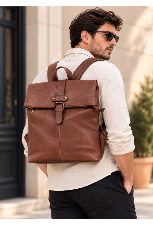 Backpack από Τεχνόδερμα σε Vintage Στυλ Brown