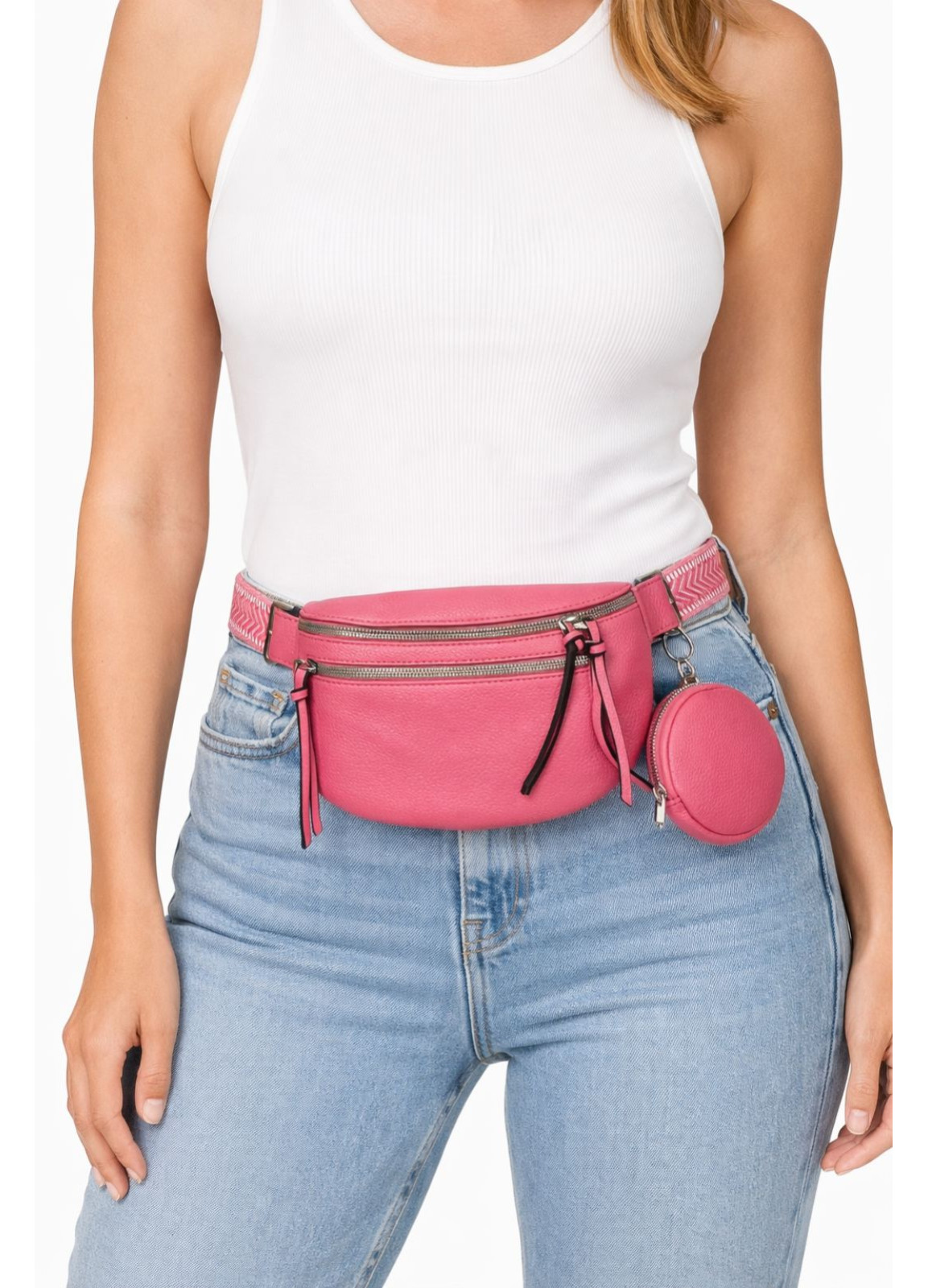 Τσάντα Χιαστί/Μπανάνα Φούξια με Στρογγυλό Πορτοφόλι