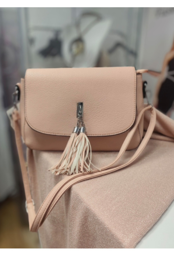 Τσάντα Ώμου/Χιαστί Ροζ Τεχνόδερμα με Κρόσσια