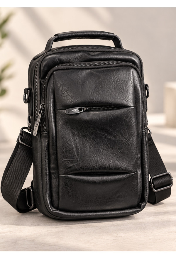 Ανδρικό Μικρό Πολυμορφικό Backpack από Τεχνόδερμα με Θύρα USB – Black
