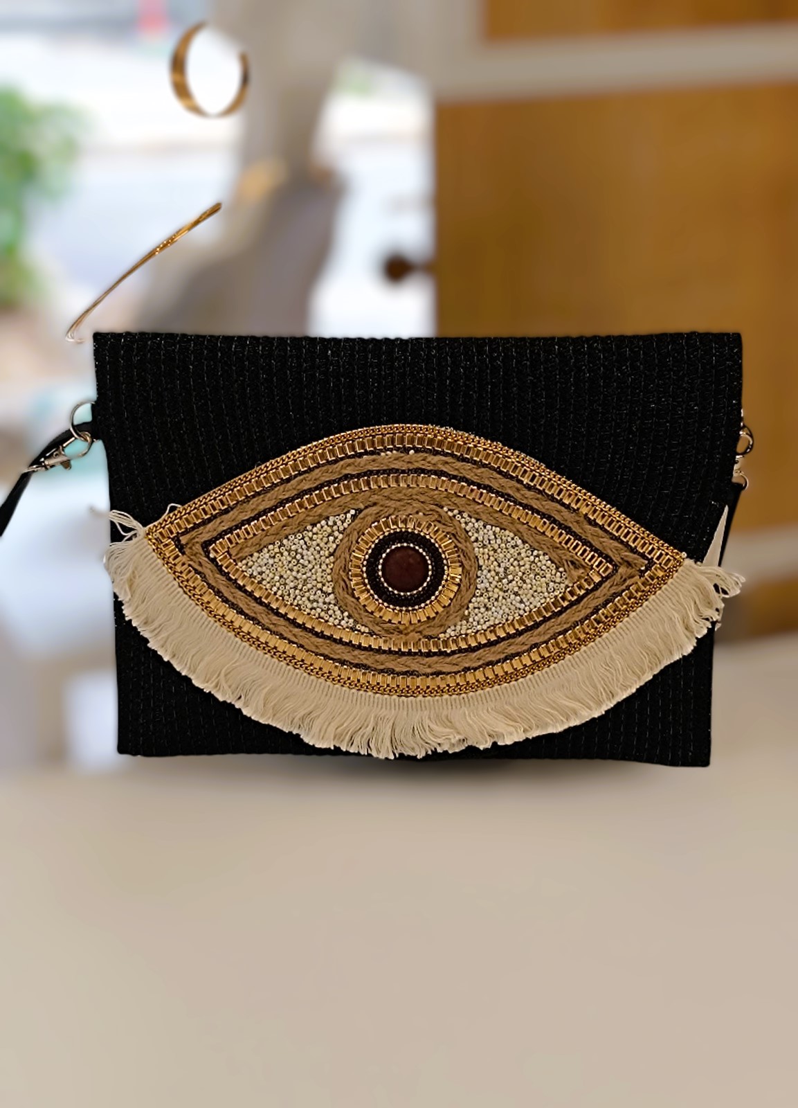 Ψάθινη Τσάντα Φάκελος Eye Ώμου/Χιαστί 