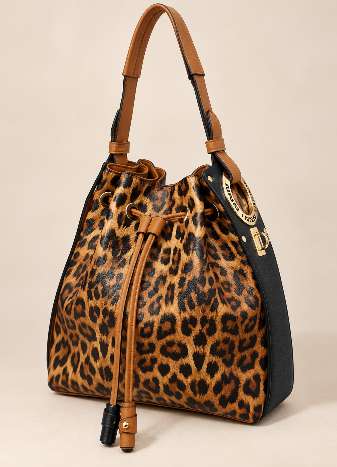 Τσάντα Ώμου/Χιαστή Πουγκί Animal Print Leopard με Ταμπά Λεπτομέρειες