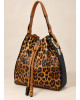 Τσάντα Ώμου/Χιαστή Πουγκί Animal Print Leopard με Ταμπά Λεπτομέρειες