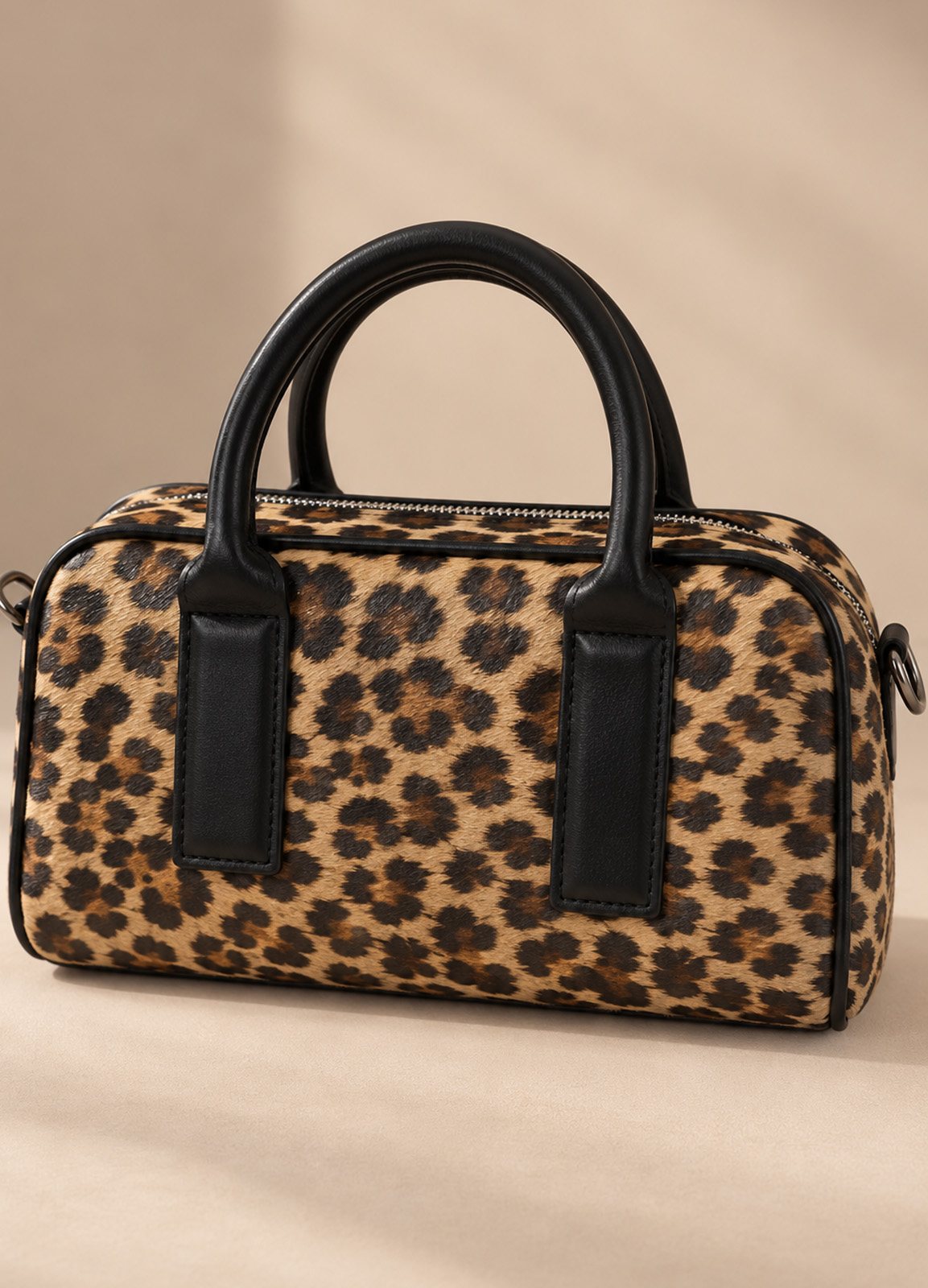 Τσάντα Ώμου/χειρός Animal Print με Μαύρες Λεπτομέρειες Brown