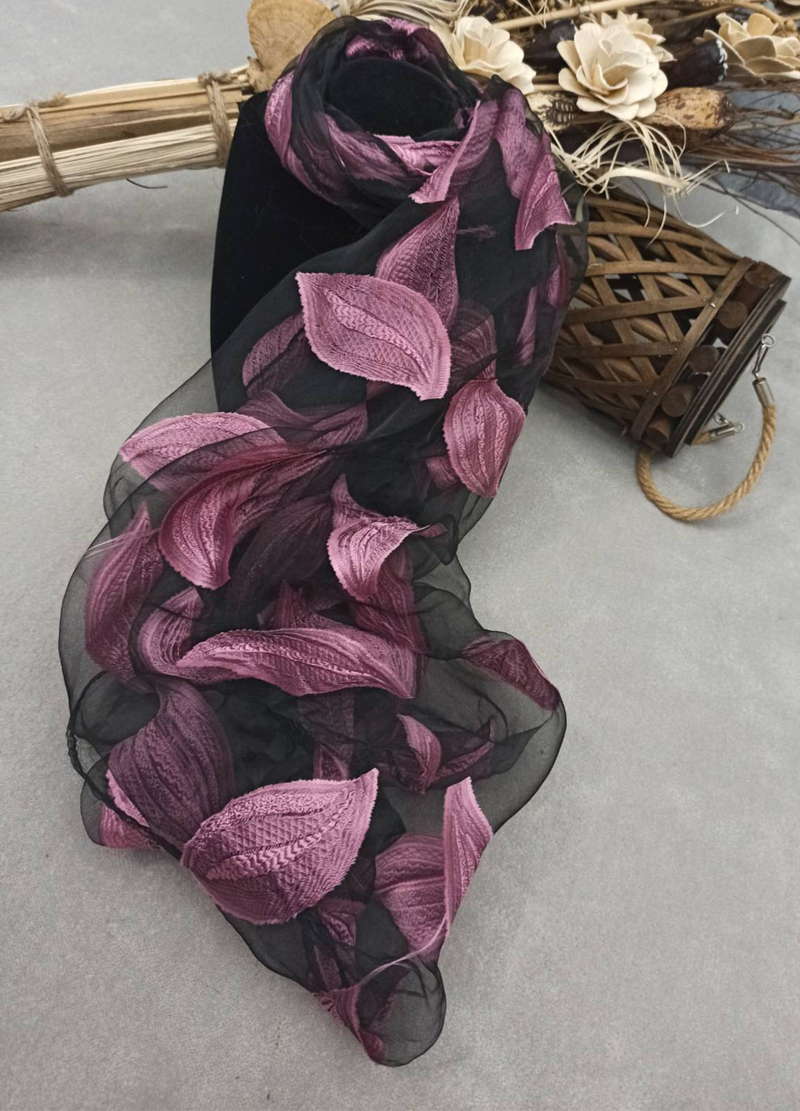 Pink leaf scarf